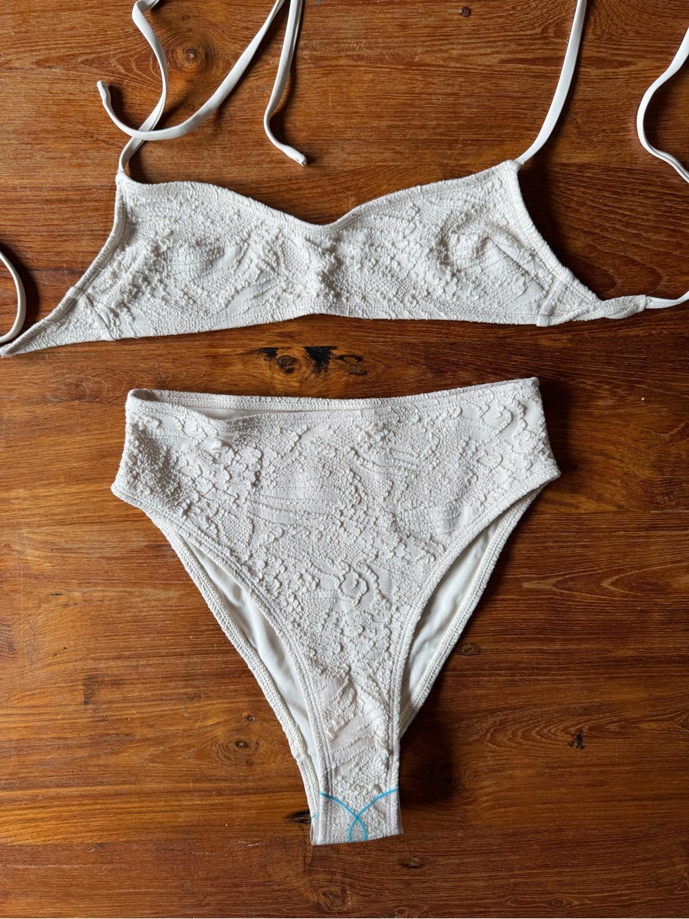 NWT ASOS White Champagne Crochet Texture Bikini Set